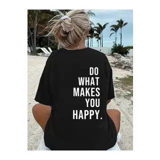 Baskılı Oversize Bisiklet Yaka T-shirt - Siyah