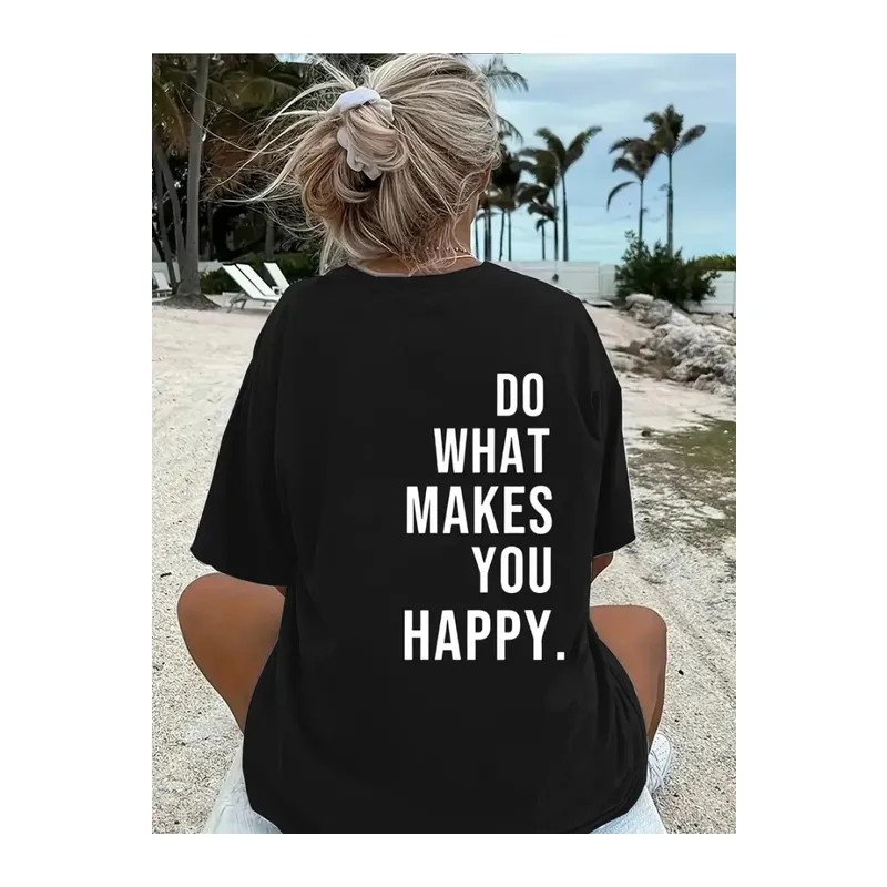 Baskılı Oversize Bisiklet Yaka T-shirt - Siyah