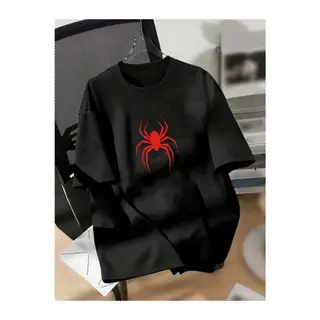 Baskılı Oversize Bisiklet Yaka T-shirt - Siyah