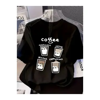 Baskılı Oversize Bisiklet Yaka T-shirt - Siyah