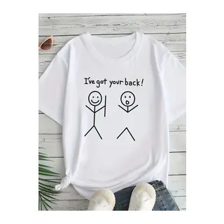 Baskılı Oversize Bisiklet Yaka T-shirt - Beyaz