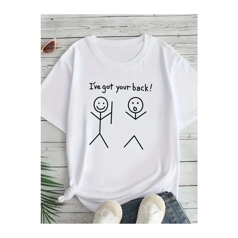 Baskılı Oversize Bisiklet Yaka T-shirt - Beyaz