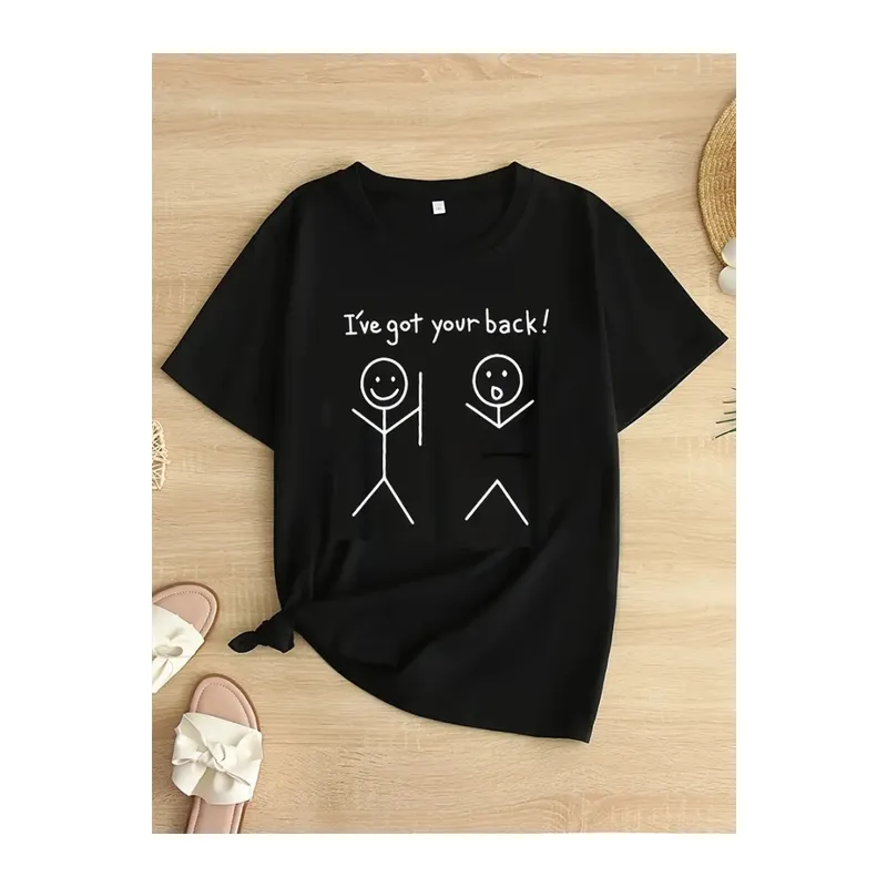Baskılı Oversize Bisiklet Yaka T-shirt - Siyah