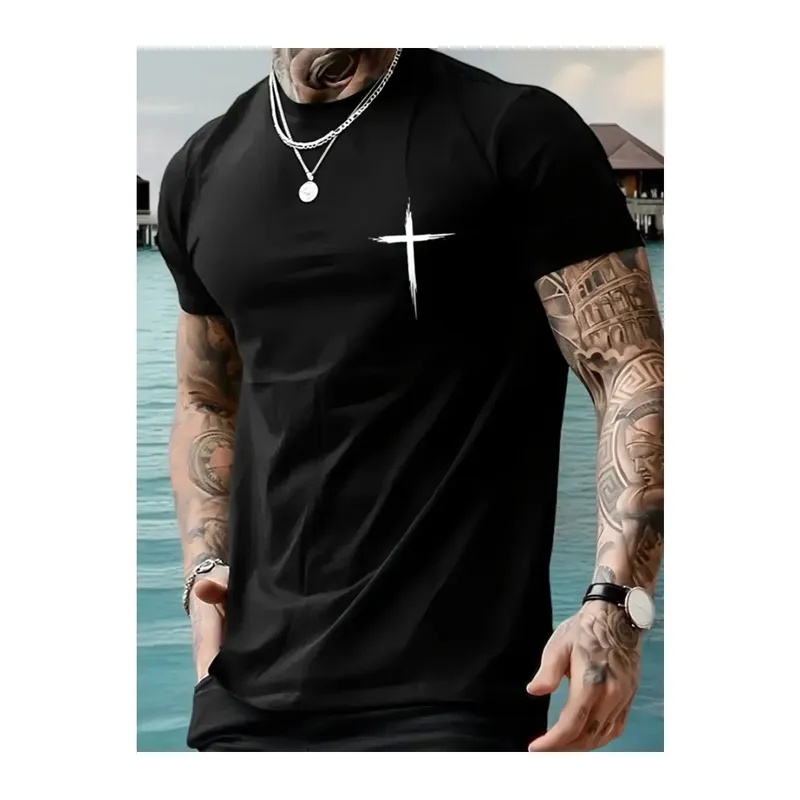 Baskılı Oversize Bisiklet Yaka T-shirt - Siyah
