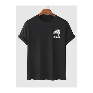 Baskılı Oversize Bisiklet Yaka T-shirt - Siyah