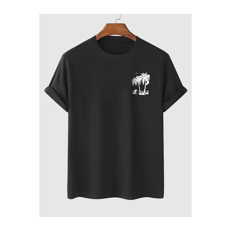 Baskılı Oversize Bisiklet Yaka T-shirt - Siyah