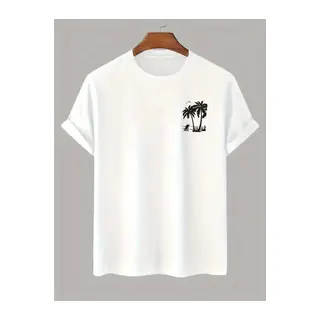 Baskılı Oversize Bisiklet Yaka T-shirt - Beyaz