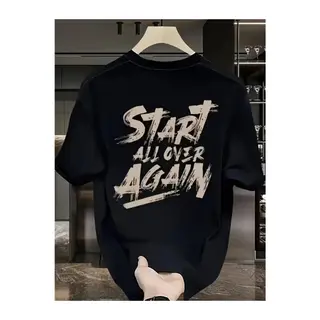 Baskılı Oversize Bisiklet Yaka T-shirt - Siyah