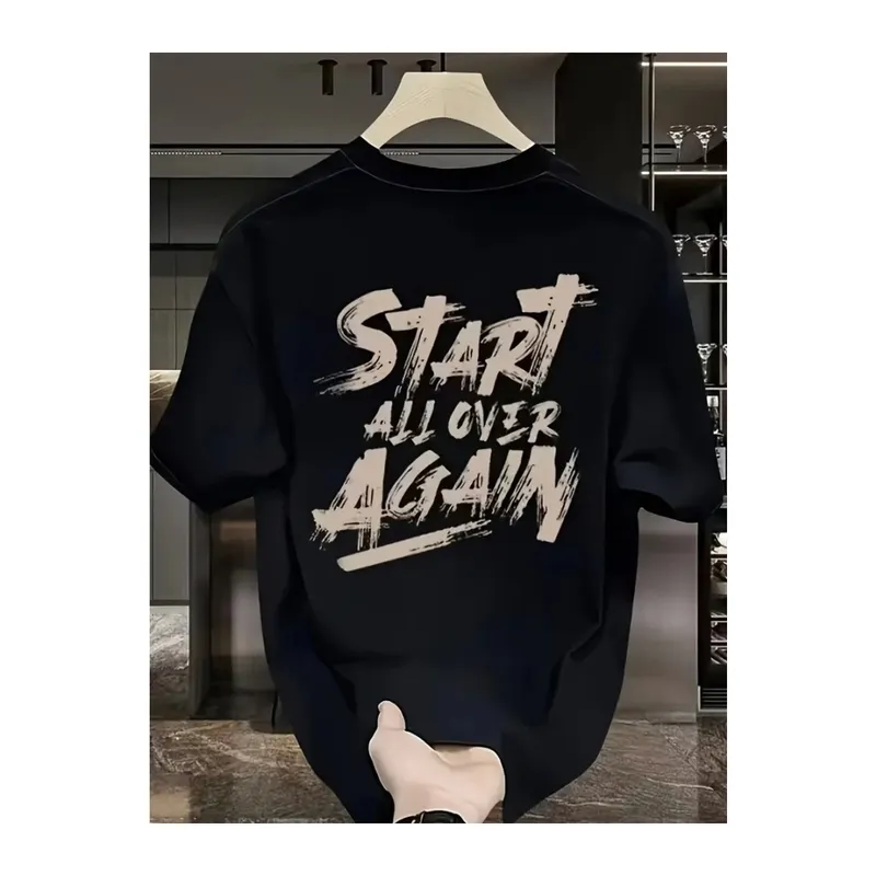 Baskılı Oversize Bisiklet Yaka T-shirt - Siyah