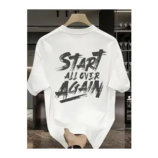 Baskılı Oversize Bisiklet Yaka T-shirt - Beyaz