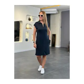 Kadın Kısa Kollu Yakalı Viskon Iki Iplik Elbise