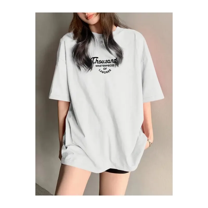 Thousand Baskılı Oversize Bisiklet Yaka T-shirt - Beyaz