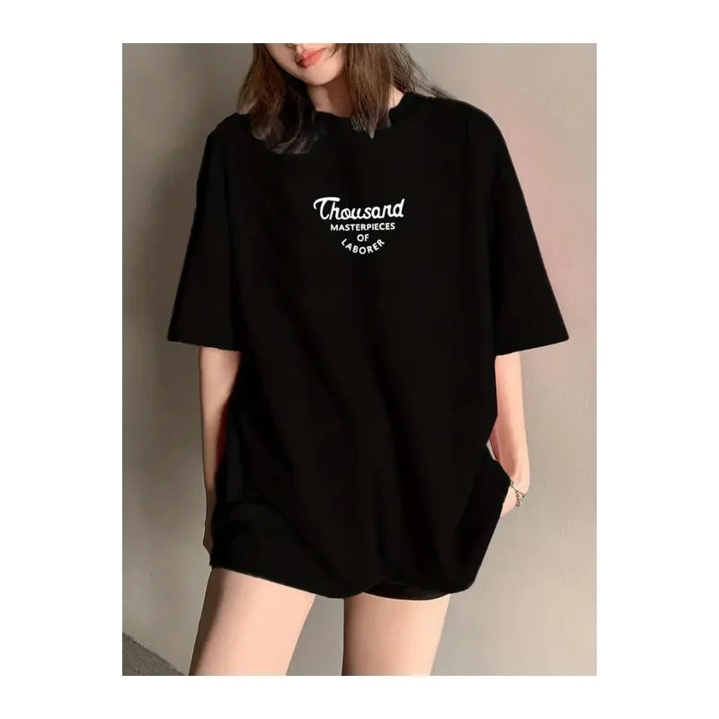Thousand Baskılı Oversize Bisiklet Yaka T-shirt - Siyah