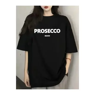 Baskılı Oversize Bisiklet Yaka T-shirt - Siyah