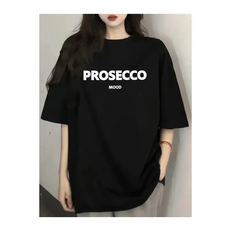 Baskılı Oversize Bisiklet Yaka T-shirt - Siyah