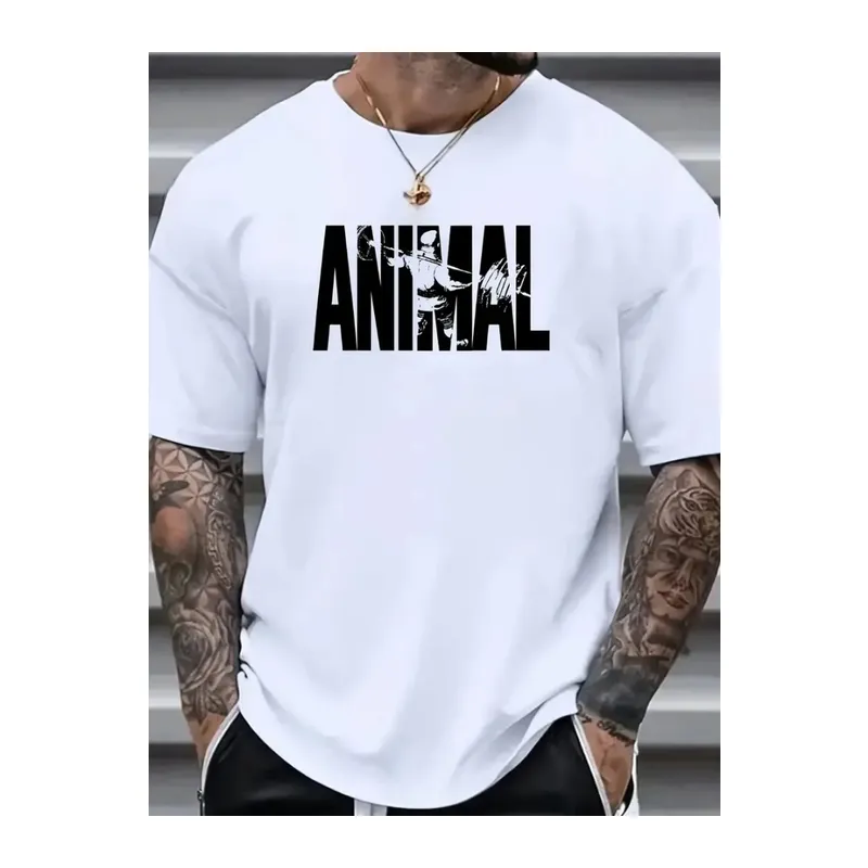 Baskılı Oversize Bisiklet Yaka T-shirt - Beyaz