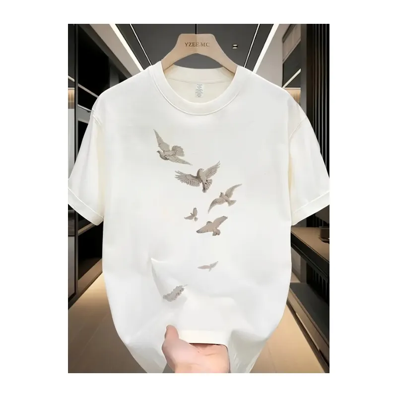 Baskılı Oversize Bisiklet Yaka T-shirt - Beyaz