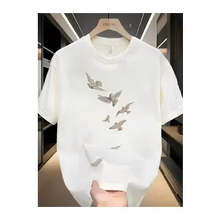 Baskılı Oversize Bisiklet Yaka T-shirt - Beyaz