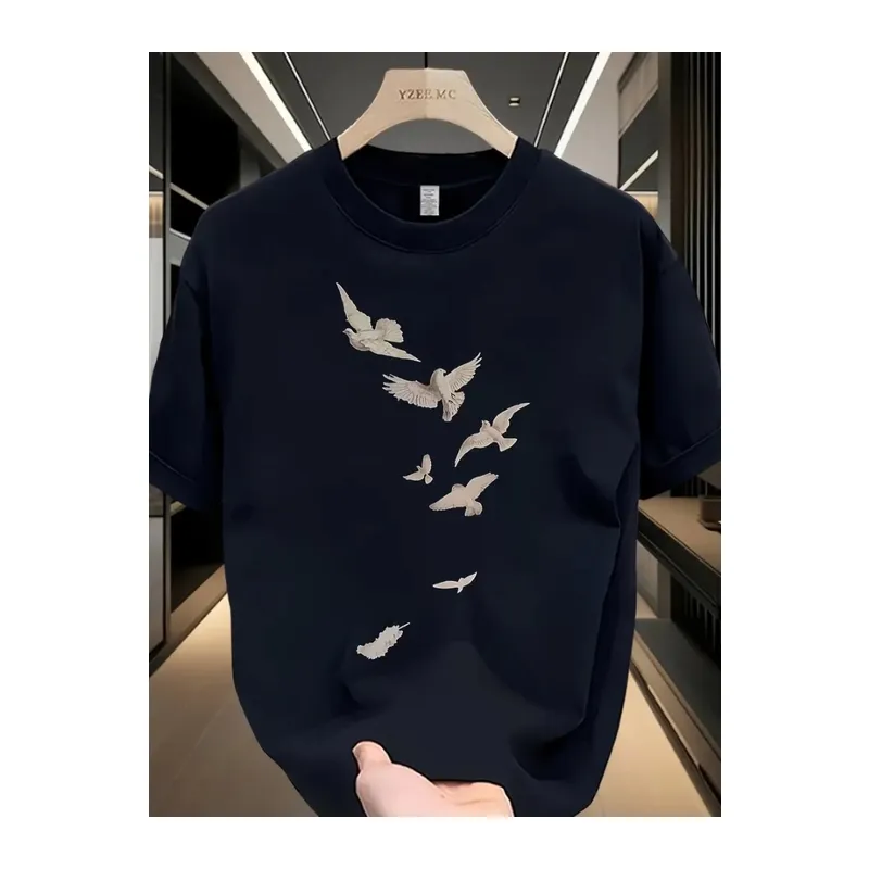 Baskılı Oversize Bisiklet Yaka T-shirt - Beyaz