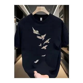 Baskılı Oversize Bisiklet Yaka T-shirt - Beyaz