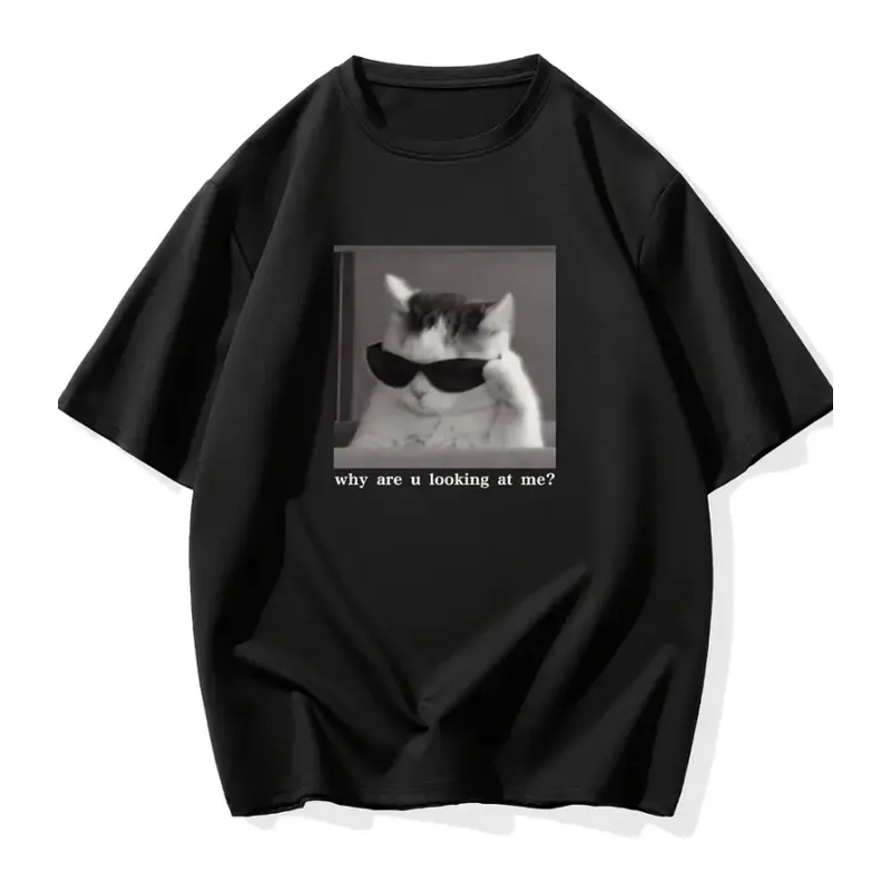 Baskılı Oversize Bisiklet Yaka T-shirt - Siyah