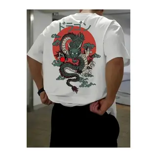 Baskılı Oversize Bisiklet Yaka T-shirt - Beyaz