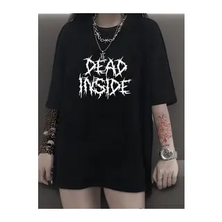Baskılı Oversize Bisiklet Yaka T-shirt - Siyah