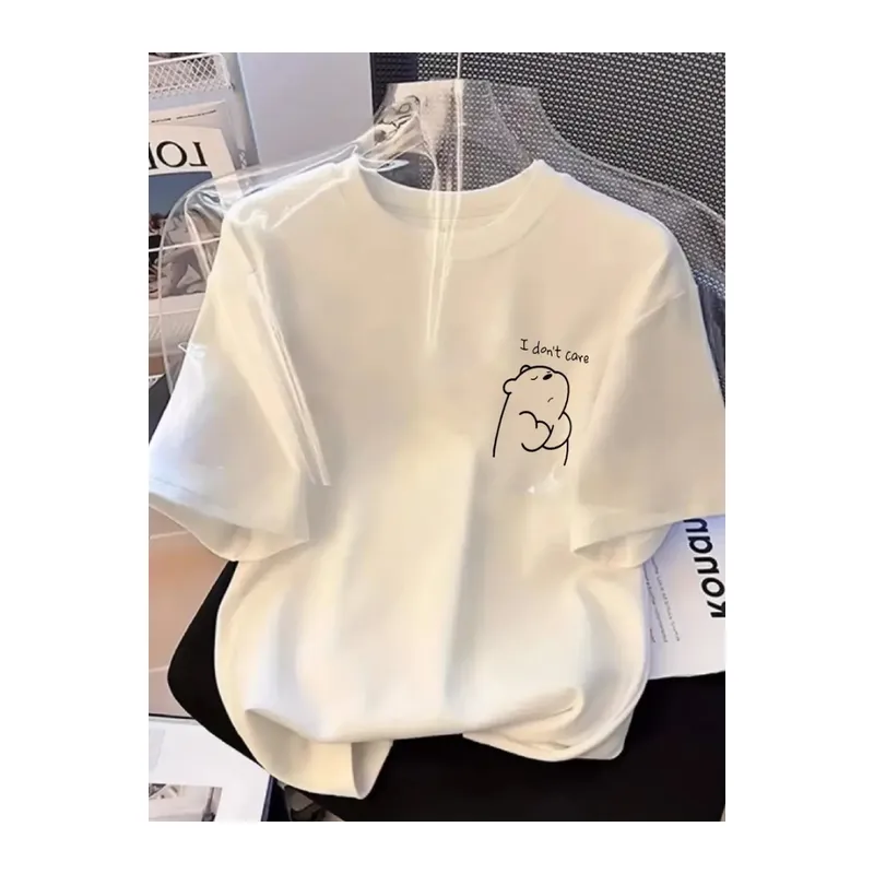Baskılı Oversize Bisiklet Yaka T-shirt - Beyaz