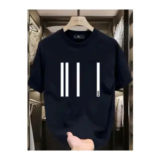 Baskılı Oversize Bisiklet Yaka T-shirt - Siyah