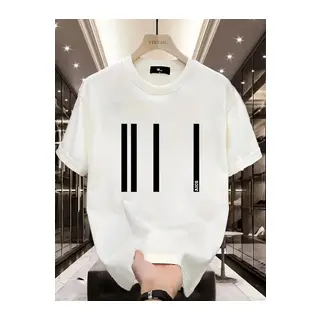 Baskılı Oversize Bisiklet Yaka T-shirt - Beyaz