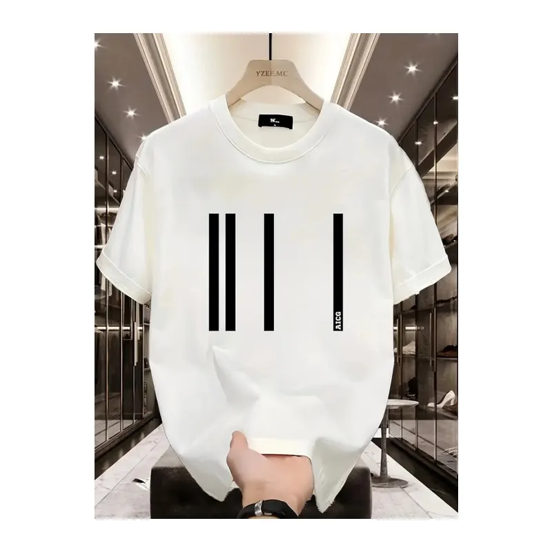 Baskılı Oversize Bisiklet Yaka T-shirt - Beyaz