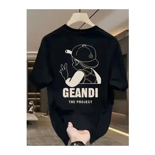 Geniş Kesim Pamuklu Tişört - GANDHI The Project Baskılı, Siyah, Rahat Kesim, Kısa Kollu, Günlük Kıyafet, Her Gün Giyilebilecek Tişört- Siyah