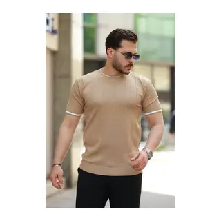 Erkek Bisiklet Yaka çizgi Desenli Ribanalı Kısa Kollu Tshirt