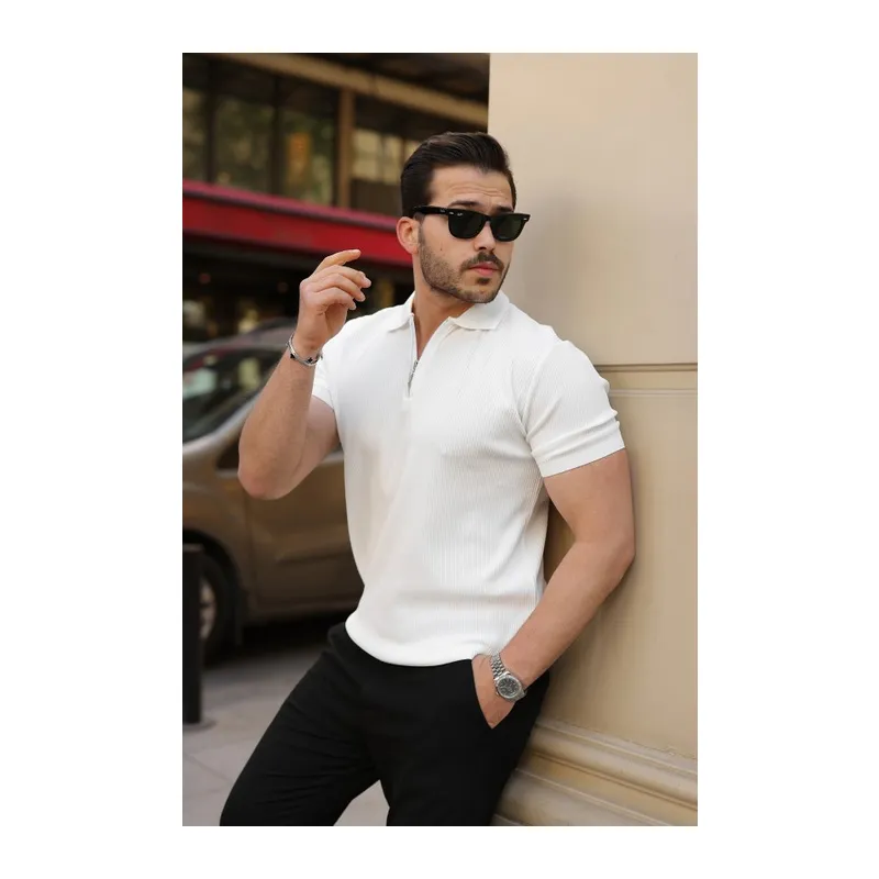 Erkek Fermuarlı Yakalı Kısa Kollu Tshirt