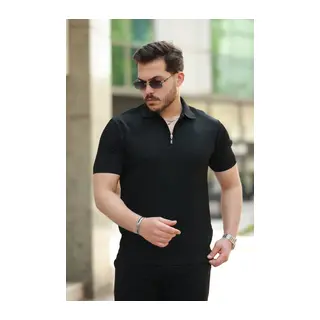 Erkek Fermuarlı Yakalı Kısa Kollu Tshirt