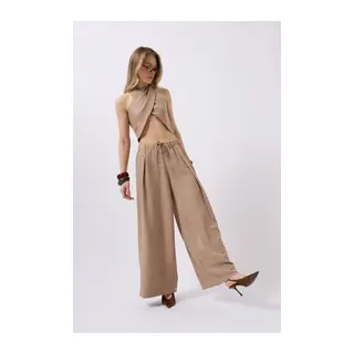 Düşük Bel Oversize Keten Pantolon