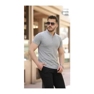 Erkek Hakim Yaka Dokuma Pamuklu Kumaş Kısa Kollu T-shirt