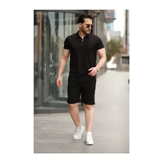 Erkek Yakalı Fermuarlı T-shirt şort Ikili Takım