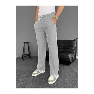 Su Yolu Çizgili Cepli Pantalon - Gri