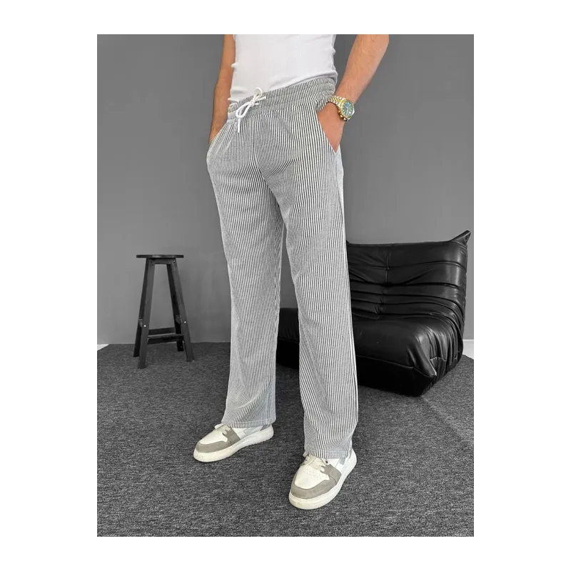 Su Yolu Çizgili Cepli Pantalon - Gri