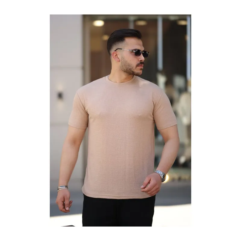Erkek Ağaç Kabuğu Desenli Kısa Kollu T-shirt