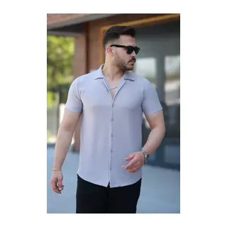 Erkek Ottoman Kumaş Apaj Yaka Kısa Kollu Gömlek