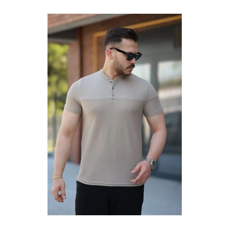 Erkek Hakim Yakalı Kısa Kollu Pamuklu T-shirt