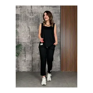 Kadın Askılı Yuvarlak Yaka Viskon Iki Iplik Bluz Ve Eşofman Altı Ikili Takım