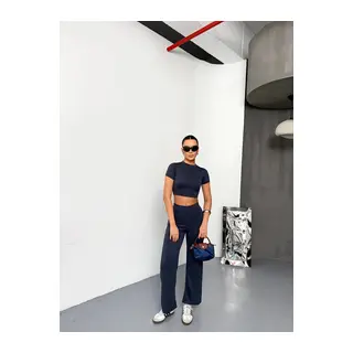 Osy Modal Yumuşak Dokulu Kumaş Kısa Kollu Crop Alt Ispanyol Paça Pantalon Ikili Takım - Füme