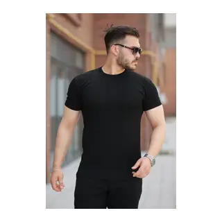 Erkek Ince çizgi Dokulu Bisiklet Yaka Kısa Kollu T-shirt