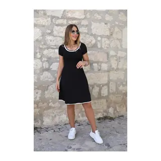 Kadın Kısa Kollu Geniş Yuvarlak Yaka Viskon Elbise
