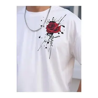 Erkek Bisiklet Yaka Kısa Kol Baskılı T-shirt - Beyaz
