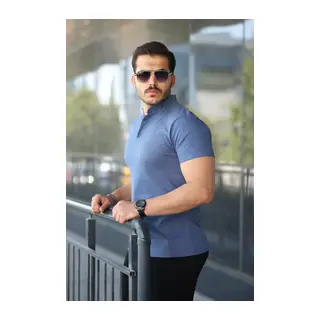Erkek Hakim Yaka Dokuma Pamuklu Kumaş Kısa Kollu Tişört
