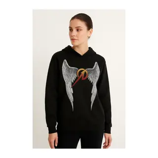 Metallica İki İplik Kapüşonlu Ön Ve Arka Baskılı Hoodie - Siyah